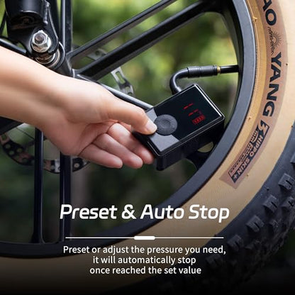 Electric Mini Bike Pump with 130PSI Gauge, Portable Bicycle Air Pump with Presta and Schrader Valve, Auto-Stop Fast Inflation Mini Air Pump for E-Bike, MTB, and Road Bike Tires