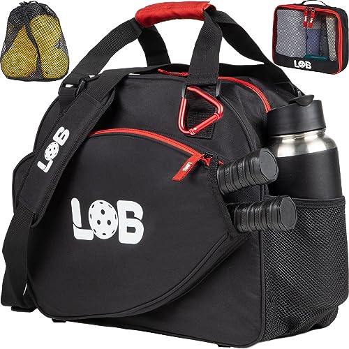 LOB Pickleball Bags for women men Tote Carry Bag with Bottle Holders, Fits 2 Paddles, 2pc Accessories (Pouch, Mesh Ball Bag), Durable Lightweight