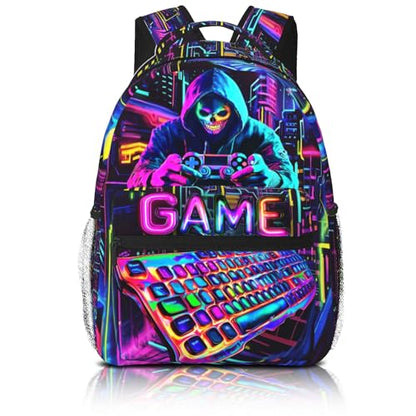 School Backpack for Boys Video Game Backpack for Kids Skull Gaming Print Boys Backpacks School Bag Lightweight Waterproof Adjustable Kids Backpacks Students Bookbag for Children Teens Ages 6-18 - color: Skull Game