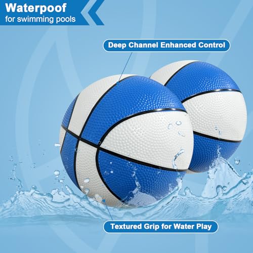 9 Inch Water Basketball 2PCS, Size 6 - Rubber Pool Basketballs with Air Pump & Net for Swimming Pools Basketball Hoops
