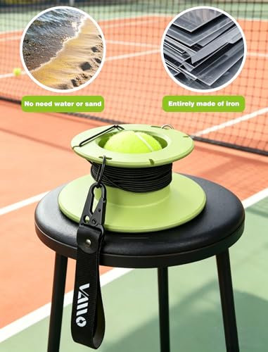 VAIIO Professional Tennis Trainer - Full Metal Portable Solo Rebounder with 3 High-Elastic String Balls, Ideal for Adults, Kids, Beginners & Advanced Players - color: Green