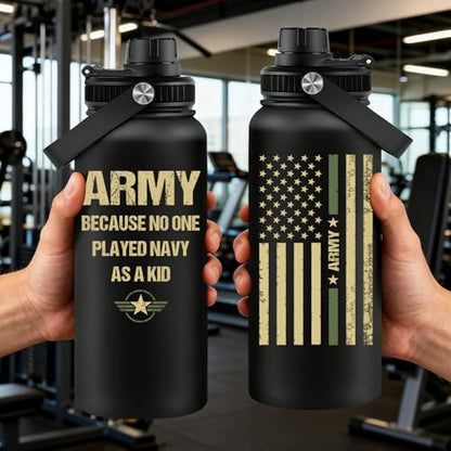 Fufandi Veteran Gifts, Army Gifts for Men - Veterans Day Fathers Day Retirement Gift for Army, Navy, Air Force, Veteran Water Bottle 32oz - color: Veteran Black