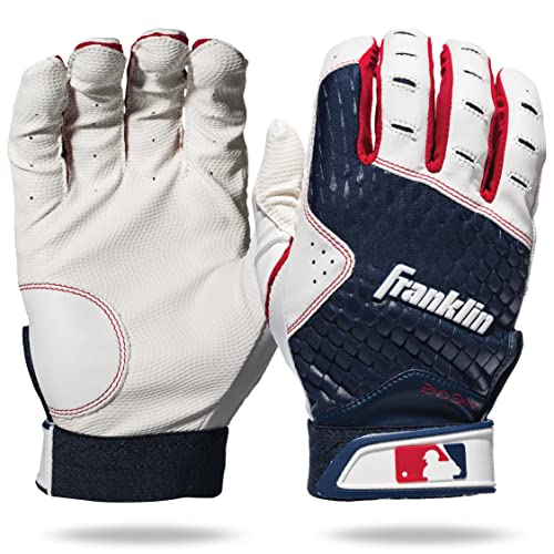Franklin Sports MLB 2nd Skinz Batting Gloves - Adult & Youth Baseball & Softball - Men's & Kids Teeball & Softball Gloves - Multiple Sizes & Colors Available - color: White/Navy, size: Youth X-Small