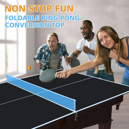 Foldable Ping Pong Table Top for Billiard Table, 6FT/7FT/8FT/9FT Table Tennis Table Topper for Pool Table, Indoor Outdoor Portable Table Tennis Conversion Top w/Net & Foam Padding
