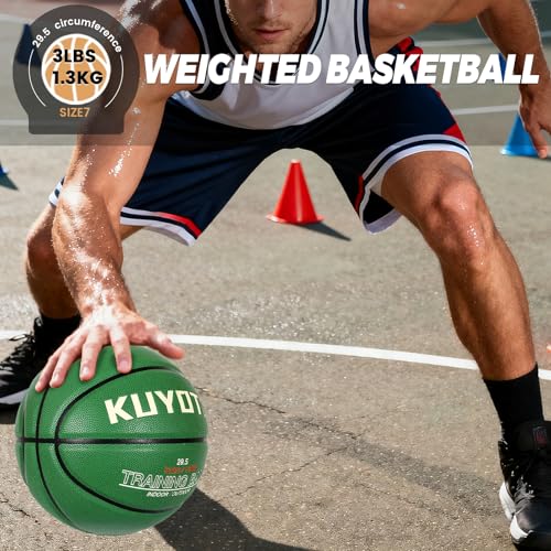 KUYOTQ 3lbs/2.2lbs Weighted Heavy Basketball 29.5/28.5" Training Size 7/6 Outdoor Basketball Equipment for Improving Ball Handling Dribbling Passing and Rebounding Skill(deflated)