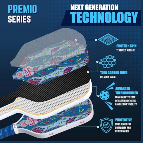 4Joy Pickleball Paddle Premio Series - Thermoformed Premium T700 Carbon Fiber Pickleball Paddless - Professional Pickleball Rackets for Women & Men - 16mm Honeycomb Core - USAP Approved - style: Union Pack: Damask
