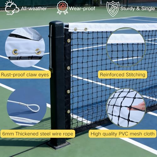 Professional Tennis Net 42ft x 3.5ft Single Layer | Heavy Duty Court Replacement with 6mm Cable & Complete Kit | UV/Waterproof, Value-Priced for Court Builders & Schools