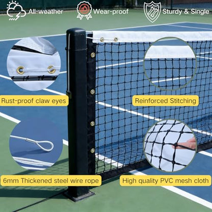Professional Tennis Net 42ft x 3.5ft Single Layer | Heavy Duty Court Replacement with 6mm Cable & Complete Kit | UV/Waterproof, Value-Priced for Court Builders & Schools