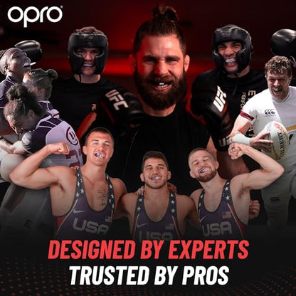 OPRO Instant Custom-Fit Mouthguard – Dentist Level Gum Shield Adult and Kids – OPRO Mouth Guard Boxing and MMA, Self-Fit Gum Shield Rugby – Maximum Protection with Dental Warranty (Black/Gold/Gold) - color: Usa, size: Adult (10+)