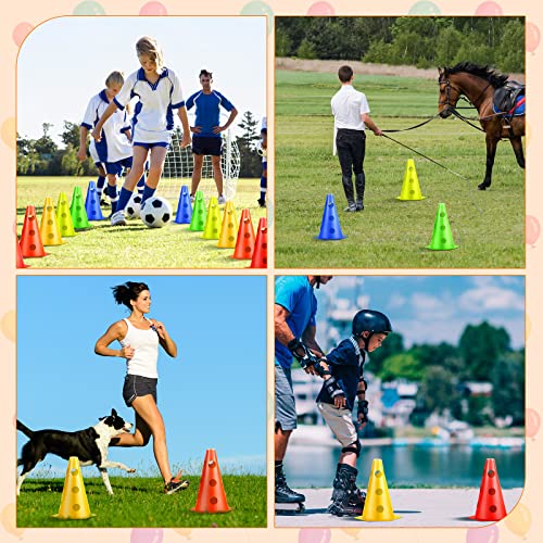 Tuanse 48 Pcs Training Cones for Sports Outdoor Indoor Plastic Agility Cones 9 Inch Field Marker Cone Sports Flexible Cone for Soccer Football Basketball Training, Events, Activity, Drills, Traffic