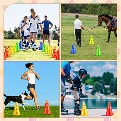 Tuanse 48 Pcs Training Cones for Sports Outdoor Indoor Plastic Agility Cones 9 Inch Field Marker Cone Sports Flexible Cone for Soccer Football Basketball Training, Events, Activity, Drills, Traffic