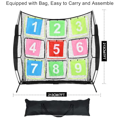 Disc Golf Net Portable Disc Training Net with 9 Target Multifunctional Practice Net Disc Golf Target Net for Backyard Indoor Outdoor Game,7ft x 7ft