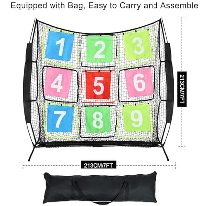 Disc Golf Net Portable Disc Training Net with 9 Target Multifunctional Practice Net Disc Golf Target Net for Backyard Indoor Outdoor Game,7ft x 7ft