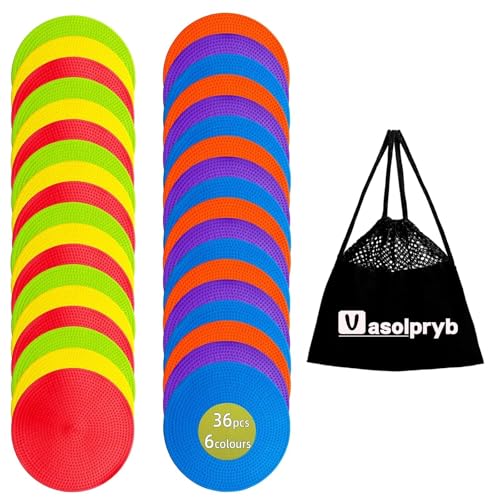 Spot Markers 4 Inch 9 Inch Non Slip Rubber Floor Markers Flat Field Cones Poly Dots for Classroom Dance Sports Soccer Basketball Speed Agility Training(6 Colors) - style: 4.72inch 36pcs