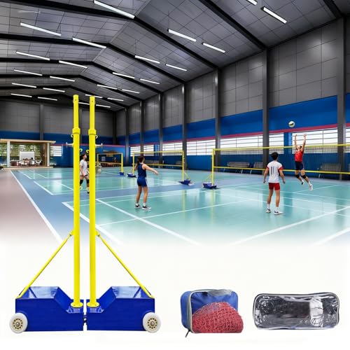 Volleyball/Badminton Net Poles,Volleyball Poles with Wheels,Adjustable 4 Heights 5ft-6.8ft Volleyball Net with Poles for Kids, Adults,Outdoor & Indoor (Blue+Yellow) - color: Blue+yellow