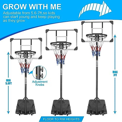Portable Basketball Hoop System 5.6–7ft Adjustable Basketball Goal with 28 Inch Shatterproof Backboard, Heavy Duty Basketball Stand with Wheels, Indoor Outdoor Basketball Hoop for Kids Youth Driveway