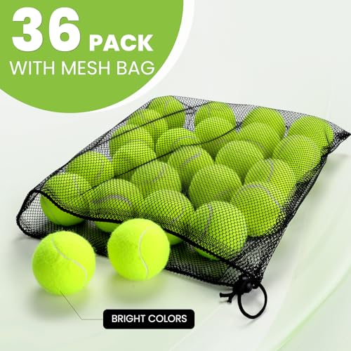 FURWEY Tennis Balls, 12/24/36/80 Pack Bulk Tennis Balls Pressureless Tennis Ball, Come with Mesh Bag for Easy Transport,Pet Dog Playing Balls, Good for Beginner Training Ball - size: 36P