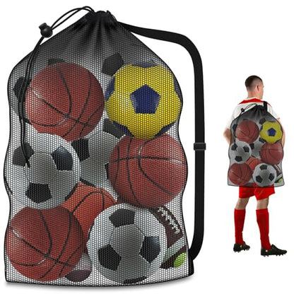 Extra Large Sports Ball Bag, Heavy Duty Breathable Mesh Storage Bag, 40" x 30" Hold 10-12 Soccer Basketball Football, Adjustable Shoulder Strap, Ideal for Coaches, Team, Swimming Gear - style: No Pocket
