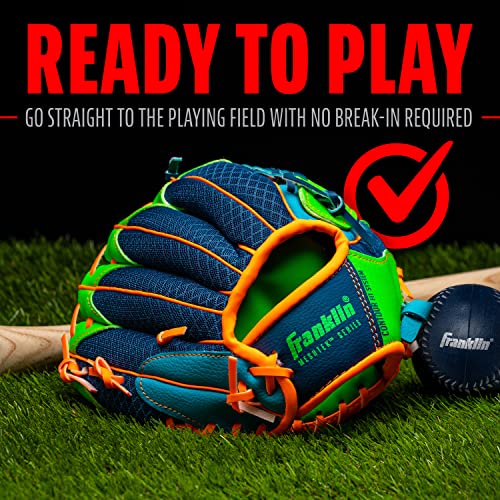 Franklin Sports Kids Baseball Glove + Foam Ball Sets - Meshtek Youth Teeball Gloves for Kids + Toddlers - Left + Right Hand Throw - 9.5" Inch