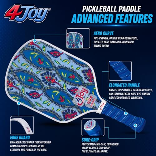 4Joy Pickleball Paddle Premio Series - Thermoformed Premium T700 Carbon Fiber Pickleball Paddless - Professional Pickleball Rackets for Women & Men - 16mm Honeycomb Core - USAP Approved - style: Union Pack: Damask