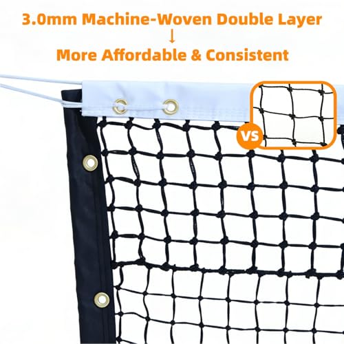 Professional Tennis Net 42ft x 3.5ft | Double-Layer Woven Court Replacement Net with 6mm Steel Cable & Center Strap – Heavy-Duty UV/Water-Resistant Net for Clubs, Coaches, and Backyard Use
