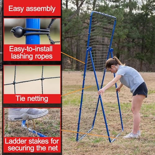 7x4 Ft Volleyball Rebounder Net, Adjustable Pitchback Trainer for Solo Fielding, Volleyball Training Equipment, Bounce Back Net for Volley Ball Practice