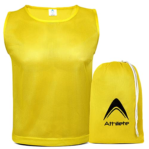 Athllete 12 pcs Duramesh Pinnies/Scrimmage Vest - Kids Youth and Adult Pinnies, Numbered Penny Jerseys for Soccer - color: Golden Yellow (Set of 12), size: Medium