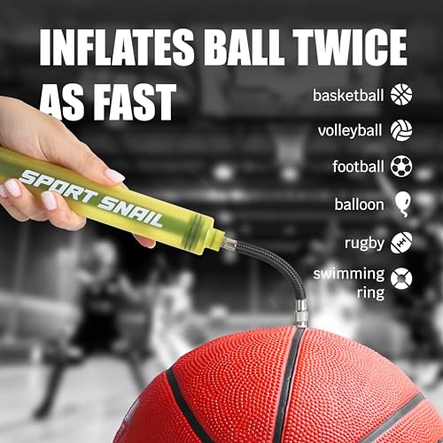 Hand Pump for Balls - Portable Ball Air Pump with Needle 3 pcs and Compact Case - Small Sports Inflator - Volleyball, Soccer, Basketball - Manual Inflation Devices (Yellow)