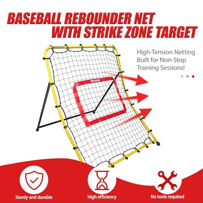 Zonlolo Baseball Pitchback Net, Rebounder Net, Pitching Return Trainer,Three Angles Without Adjusting, Perfect for Solo Playing Catch