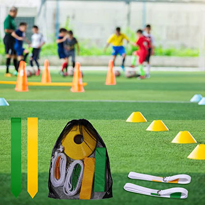 Flag Football Set, 14 Player Adjustable Belts with Cones Includes 14 Easy Tear Away Belts, 28 Football Flags, 12 Cones, 1 Carrying Bag for Youths, Adults Sport Team Training - style: Yellow, Green