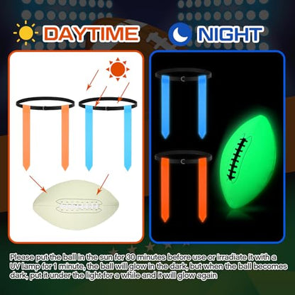 Libima Glow in the Dark Capture the Flag Game Sets, 10 Glow in the Dark Adjustable Flag Football Belts 1 Size 9 Luminous Football 50 Luminous Sticks 1 Storage Bag Outdoor Games for Kid Teen Day Night