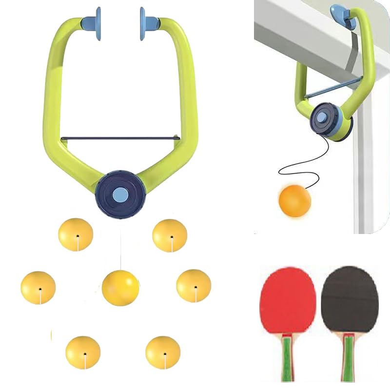 Door Pong Game Set,Hanging Table Tennis Trainer Portable Set with 2 Pcs Racket & 6 Pcs Balls, Adjustable Portable Table Tennis Exerciser for Indoor Fun (Wooden Racket)