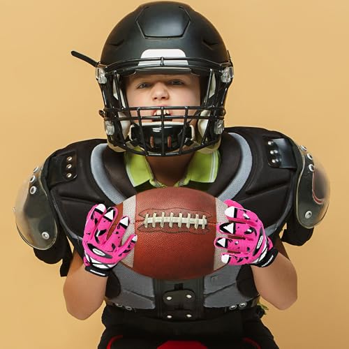 AIGEVTURE Youth Football Gloves Kids Receiver Gloves Sticky Football Gloves for Boys Girls - color: Pink, size: Youth L&Adult XS