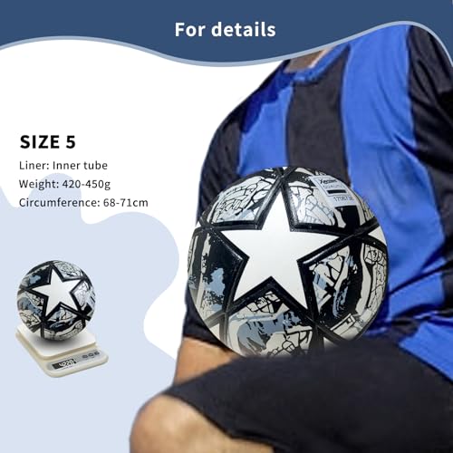 Professional Soccer Ball Size 5, Thermal Bonded Waterproof PU Match-Quality Training Ball with Pump - color: Gray
