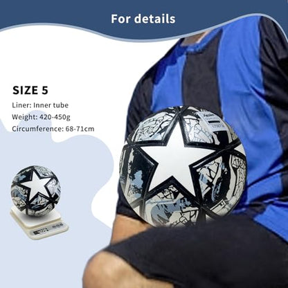 Professional Soccer Ball Size 5, Thermal Bonded Waterproof PU Match-Quality Training Ball with Pump - color: Gray