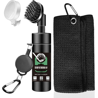 Golf Towel and Brush Set, Premium Golf Towel (15 x 14 inch) & Club Brush Cleaner with Retainer Clip and Squeeze Water Bottle, Essentials Golf Accessories for Men, Golf Gifts for Men