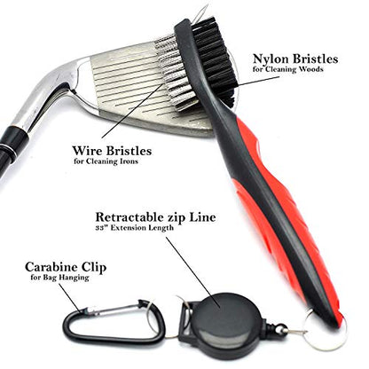 Golf Towel Microfiber Waffle Pattern Golf Towel | Brush Tool Kit with Club Groove Cleaner | Golf Divot Tool | Golf Accessories for Men - color: Red