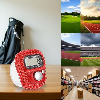 Electronic Finger Tally Counter Clicker Counter,Portable Digital Display Tally Counter,Convenient Resettable Mini Lap Counter for Golf Goods Counting Accessories,Track and Field Lap Counters - color: Red
