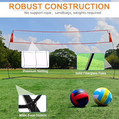 12FT/18FT Portable Volleyball Training Net for Hitting or Serving Drills, Outdoor & Indoor Freestanding Practice Net With Height Adjustable, Carry Bag - style: 18ft pop up volleyball net