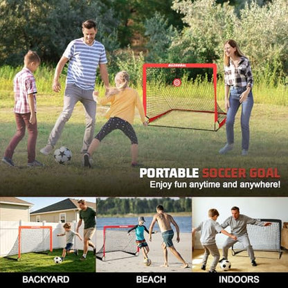 BaseGoal Soccer Goals for Backyard Set of 2, 4x3ft Kids Soccer Goal Portable Pop Up Soccer Net for Kids & Youth, Outdoor Soccer Training Equipment with Soccer Cones, Targets & Accessories