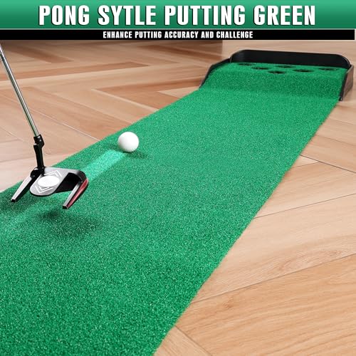 CHAMPKEY Golf Putting Green Indoor - Advanced Guides Golf Putting Mat - Enhance Putting Accuracy and Challenge - style: Pong Game PRO Version