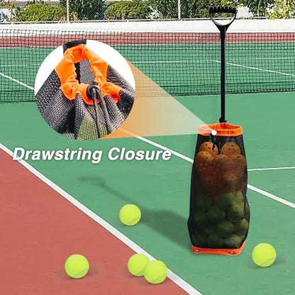 Tennis Ball Hopper,Lightweight Pickleball Picker Upper, Holds 50+ Tennis & 40+ Pickleballs, Portable and Adjustable Height for Court Training, Green Orange Black