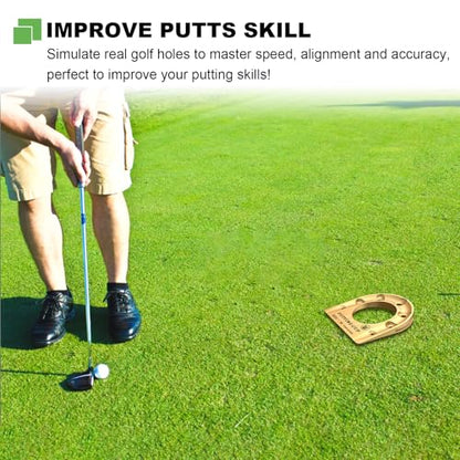 MAZEL Golf Putting Cup Hole Accuracy Trainer - Anodized Milled Aluminum Alloy Putting Training Aid for Indoor Outdoor Practice, with Carry Bag - color: Gold