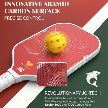 JOJOLEMON Pickleball Paddles, Carbon Fiber Pickleball Paddle with a 16mm Shark Power Polymer Core, The Pickleball Rackets Designed for Ultimate Spin & Consistency