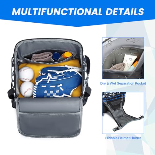 Softball Bag,Softball Bat Bag For Youth Adults,Baseball Bag with Fence Hook for TBall Bat & Equipment,Lightweight Baseball Bat Backpack with Shoe Compartment,Large Main Compartment for Helmet - color: Black camouflage