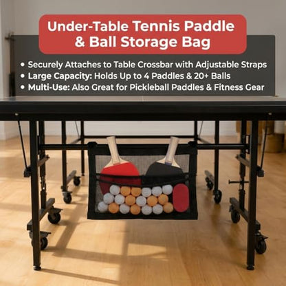 Ping Pong Paddle Case with Mesh Storage Bag, Large Capacity Table Tennis Organizer Holds up to 4 Paddles and 20+ Balls, Adjustable Strap with Sponge Cleaner for Game Room Club