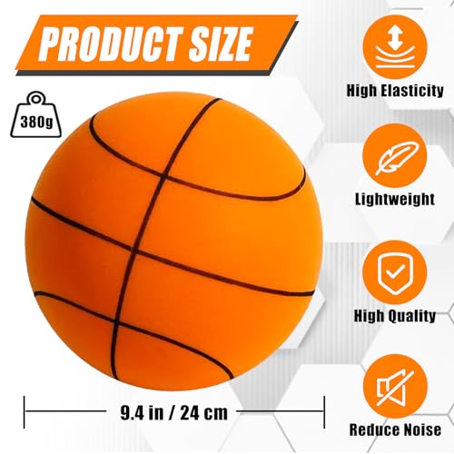 Silent Basketball Size 7(29.5“), Soft Foam Ball Soundless for Quiet Dribbling and Indoor Training, Grooved Airless Higher Bounce Ball for Indoor Games
