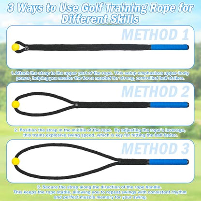 Weighted Premium Golf Rope Swing Trainer, Professional Golf Swing Rope, Warm-Up Training Tempo Aids with Ball and Grip to Improve Speed, Rhythm, Flex & Strength for All-Level Golfers - color: Black