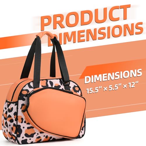 Boulder Bee Pickleball Bags, Premium Pickleball Tote Bag for Girls, Women’s Hand/Shoulder Gym Bag w Water Bottle Holder, with Pickleball Racquet/Paddle Holder - color: Leopard print-brown
