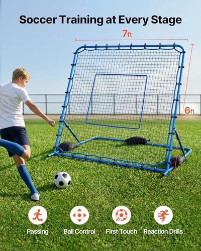VEVOR Soccer Rebounder Net, Quick-Switch Angle Soccer Goal Rebounder for Control, Passing Practice, Heavy-Duty Iron Frame & PE Net, Easy Setup Ball Training Equipment for Teens&Adults - size: 7x6FT